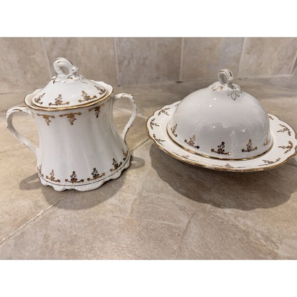 Antique Homer Laughlin Hudson Sugar Bowl And Butter Dish Set - Made In USA - Picture 1 of 12